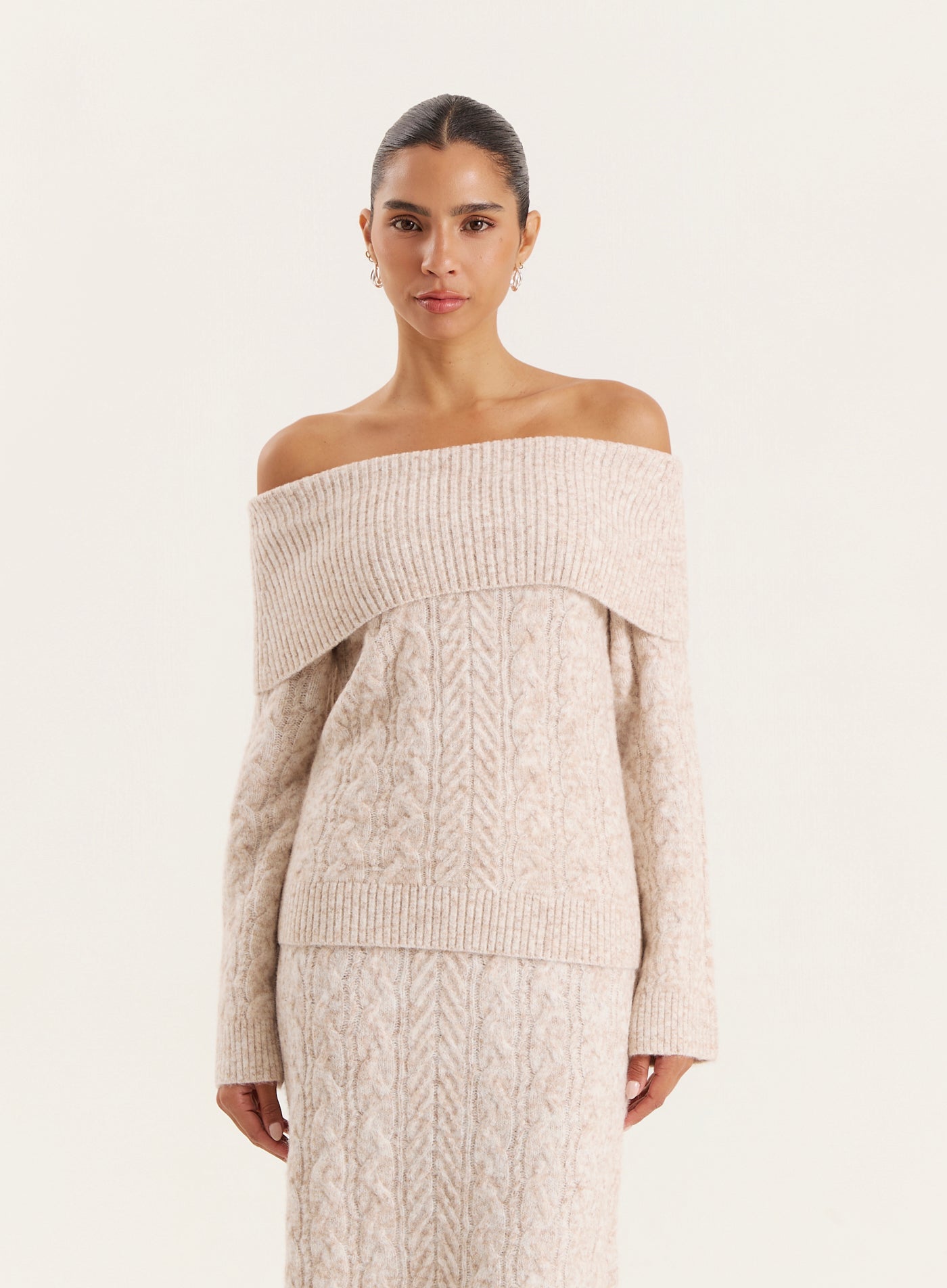 Camel Knitted Foldover Bandeau Top